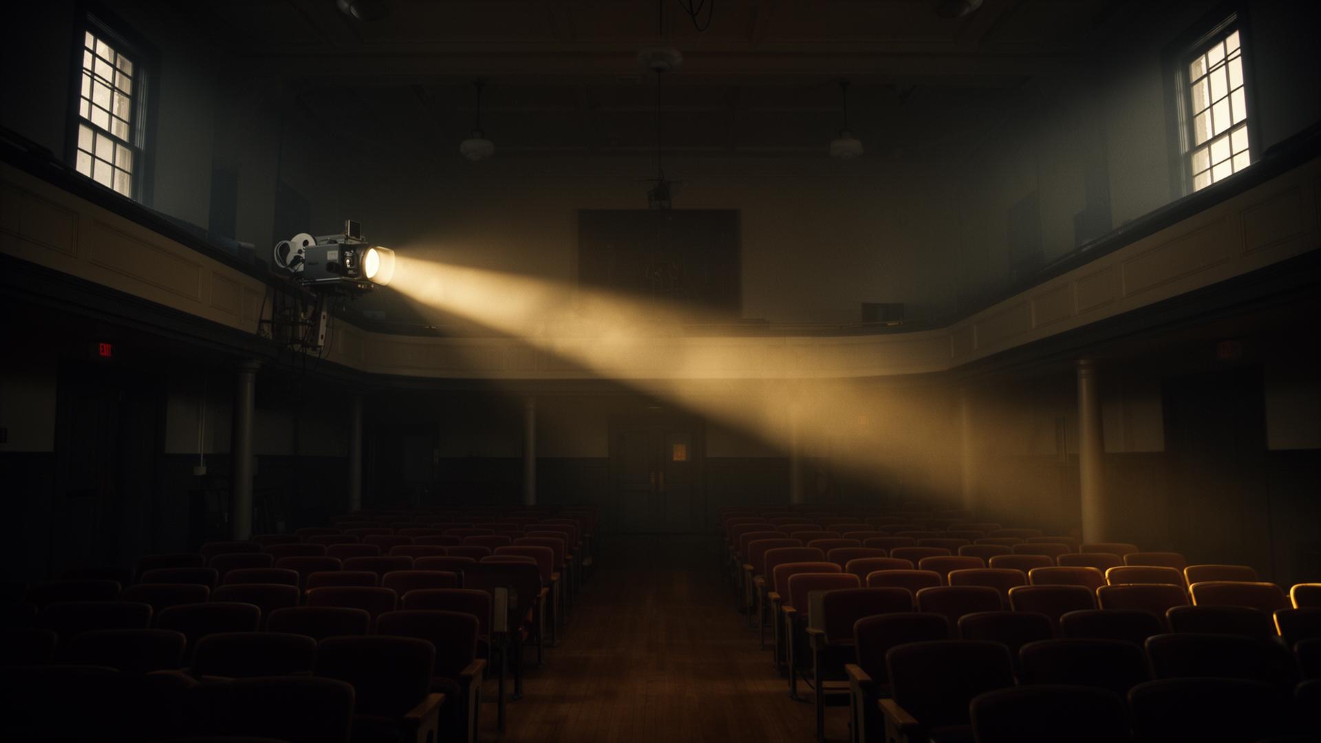 Cinematic theater with projector beam
